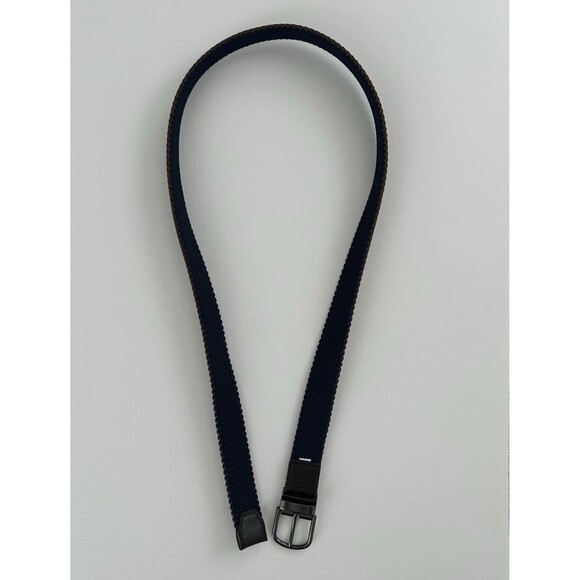 Cole Haan Reversible Belt Stretch Fabric Woven Mens Sz 42-44 XL Navy Blue Brown - Picture 7 of 10